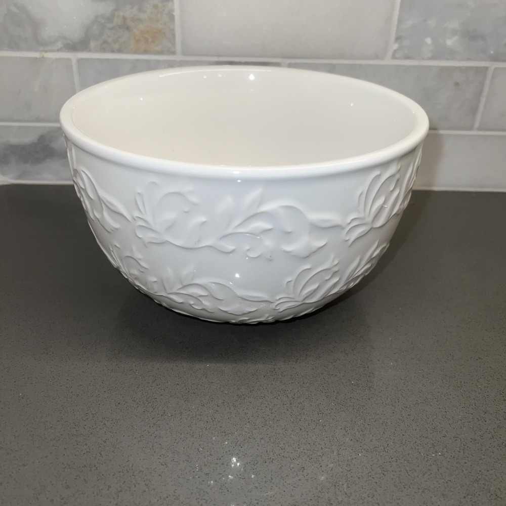 NEW Coventry Jasmine White Embossed Serving Bowl Raised Relief